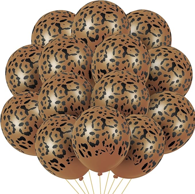 Gejoy 36 Pcs Cheetah Balloons Leopard Print Balloons 12 Inch Spots Latex Leopard Jungle Animal Decorations for Cheetah Zoo Theme Birthday Party Supplies (Dark Brown)
