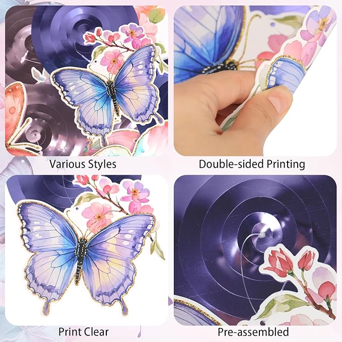 40Pcs Butterfly Hanging Swirl Decorations, Butterfly Hanging Ceiling Swirls, Spring Party Hanging Streamer for Butterfly Birthday Party Decor