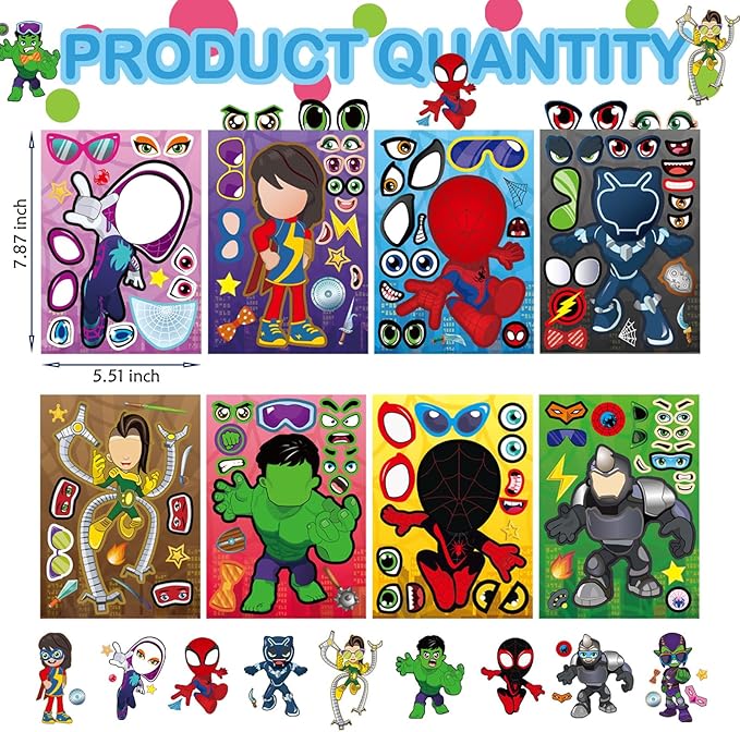 Cute Superhero Stickers for Teen, 36 Sheets, Make Your Own Movie Theme, Make a Face Stickers for Teens Girls Boys, Classroom Rewards Party Supplies