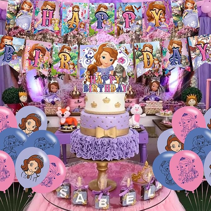 Princess Birthday Party Decoration, Princess Include Princess Theme Birthday Banner, Cake Topper, Latex Balloons for Fans Birthday Party Supplies