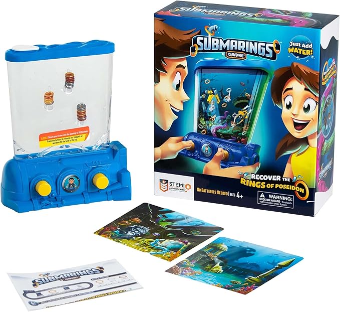 CLAWSOME! Submarings Handheld Water Game | Retro Mini Ocean Ring Toss STEM Toys for Adults, Girls & Boys Ages 6-12