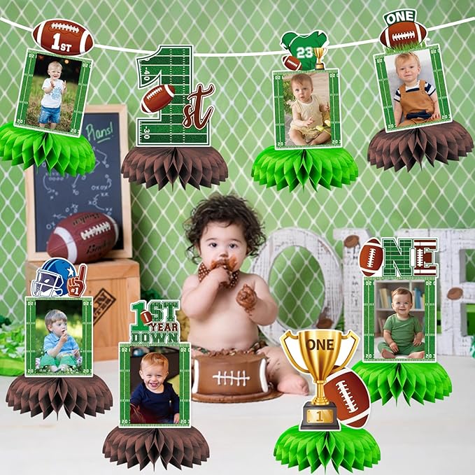First Year Down Birthday Party Decorations Football Honeycomb Centerpieces, First Down Birthday Photo Table Centerpieces, 1st Year Down Decorations for Football Party Supplies