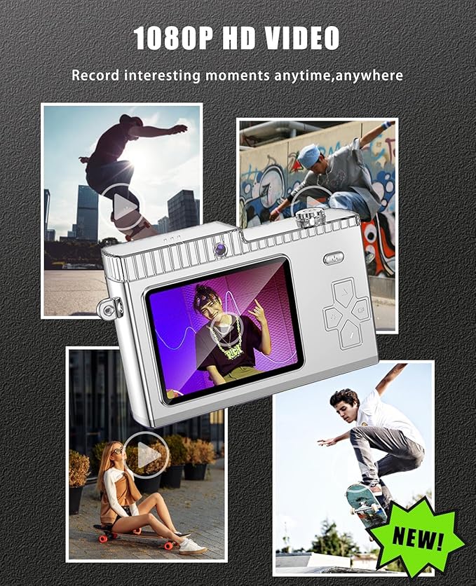 Kids Selfie Camera,8X Digital Zoom,40MP HD 1080P Video,with 32GB TF Card,Lanyard,USB-C Charging,Safe Durable Kids Digital Camera,Christmas Birthday Toy Gifts