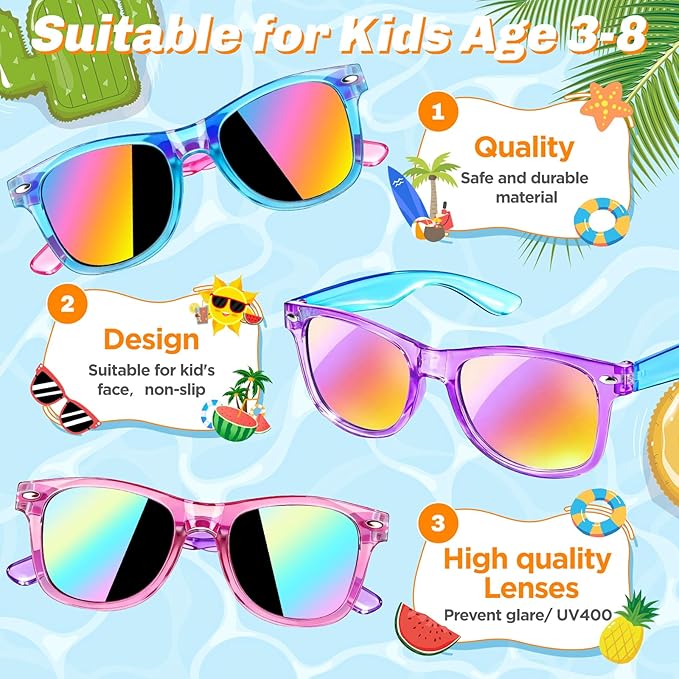 Kids Sunglasses Bulk Party Favors, Sunglasses for Kids with UV 400 Protection, Neon Sunglasses for Boys and Girls, Party Favor, Birthday Classroom Goodie Bags Party Supplies