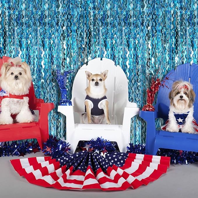 Blue Streamers Photo Backdrop Wave Foil Fringe Curtain Tinsel Backdrop Blue Birthday Parties Favor for Bachelorette, Frozen Birthday Ocean Themed Party Decorations Snow Flakes Decorating