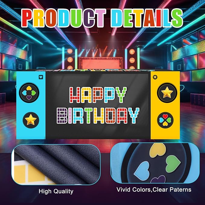 Oudain 6 ft Video Game Theme Tablecloth Birthday Party Supplies Game Party Decoration Tablecloth 72 x 30'' Retro Table Cover Washable Fabric Polyester Rectangle Table Cover
