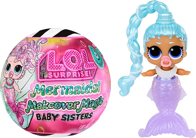 LOL Surprise Mermaids Makeover Magic Baby Sisters with Color-Changing Mermaid Tails and Shell-Inspired Display Ball, Collectible Dolls, Kids Ages 4+