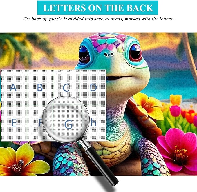 Rainbow Turtle Puzzles for Adults 1000 Pieces, PICKFORU Summer Turtle Beach Jigsaw Puzzle, Impossible Challenging Seaside Flower Animal Theme as Home Decor