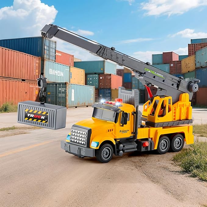 Large Crane Truck Toys for 3 4 5 6 7 8 Year Old Boys, Truck with Loading Crane,Lights and Sounds Vehicles Toy for Kids Childs Toddlers Christmas Birthday Gift