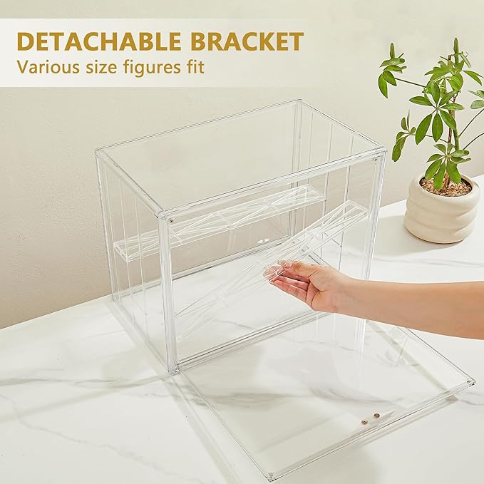 Acrylic Display Case for Collectibles 3 Layer Adjustable Figure Display Cases with Magnetic Door Clear Stackable Display Box for Figures Showcase 2Pack