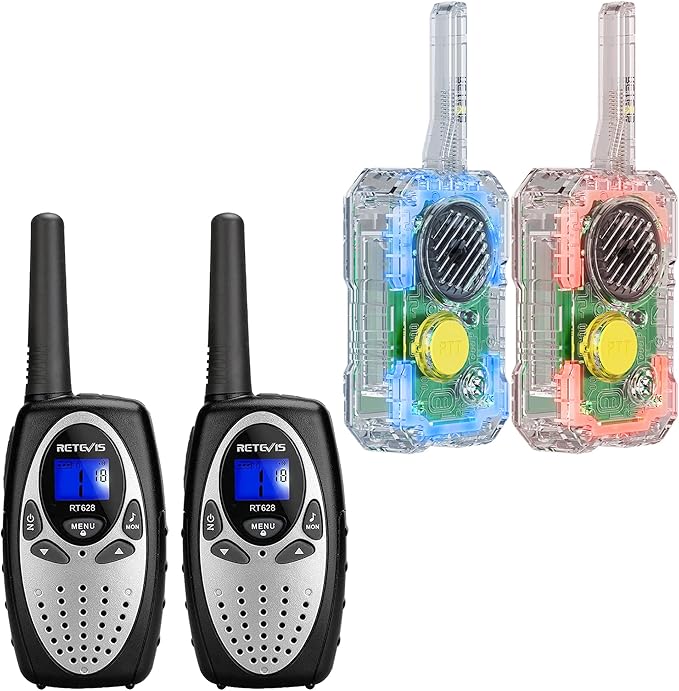 Retevis RT628 Silvery Walkie Talkies for Kids,Toy Gifts for 6-12 Year Old Boys Girls Outdoor Camping Hiking Bundle with EZTalk 80 Kids Walkie Talkies, STEM Kits DIY Electronic Toys