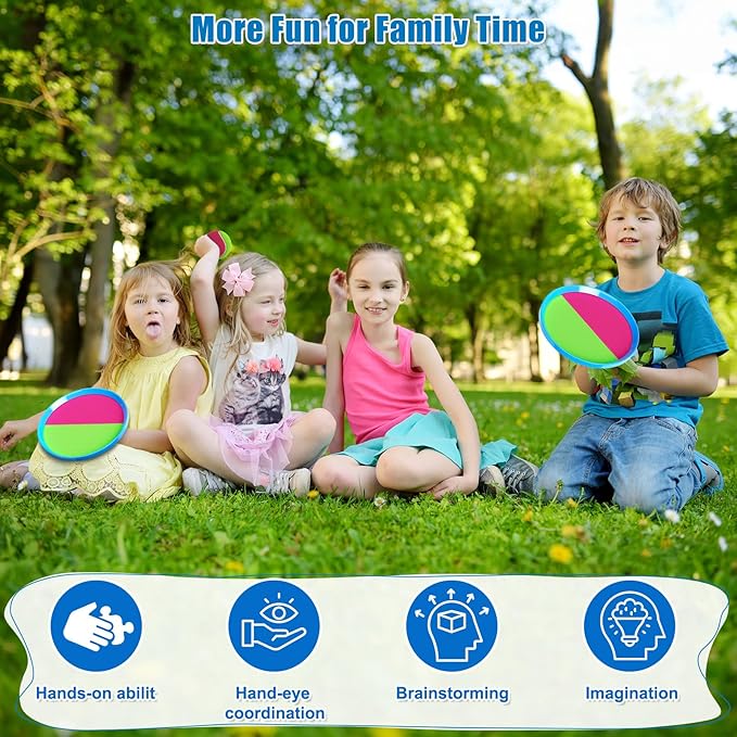 Toss and Catch Ball Set Game Kids Toys – 6 Paddles & 3 Balls, Easter Basket Stuffers Birthday Gifts for 3 4 5 6 7 8 Year Old Boy Girl, Outdoor Games for Beach Yard Pool Camping Lawn Family Party