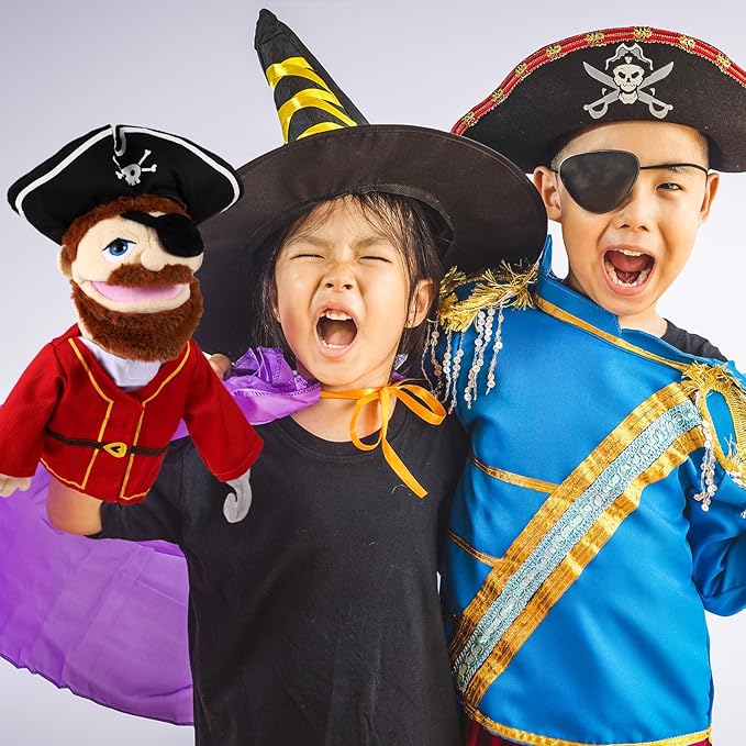 Role Play Hand Puppets Hand Plush Chef Doctor Fireman Pirate Detective Athlete Nurse Worker Hand Puppet Toys Puppets for Kids Storytelling Imaginative Pretend Play Teaching Preschool(Pirate)
