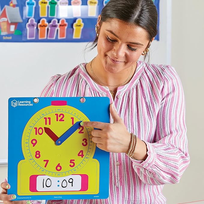 Learning Resources Write & Wipe Demonstration Clock - 1 Piece, Clocks for Teaching, First Grade Learning Games, Teaching Time Essentials, Homeschool Supplies, Classroom Supplies