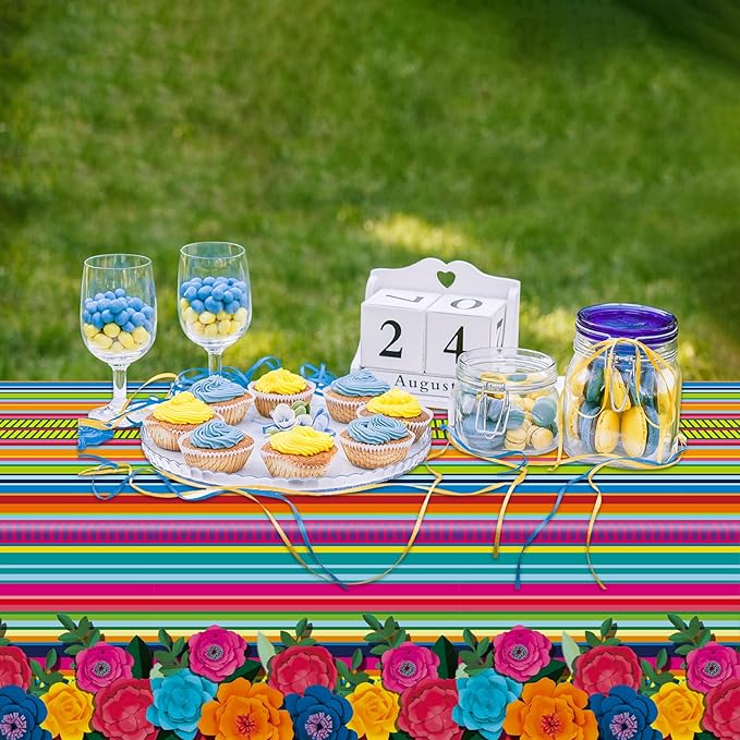 3 Pieces Mexican Fiesta Party Supplies Mexican Theme Tablecloths Fifth of May Table Covers Mexican Floral Stripes Tablecover for Happy Birthday Taco Weddings Baby Shower Party Favors Decorations