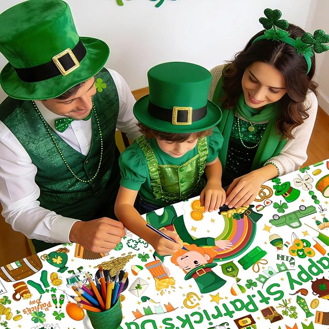 Tbsone St. Patrick’s Day Coloring Tablecloth, 72×30 Inch Paper Table Cover, DIY Poster Craft Activity for Party Decorations