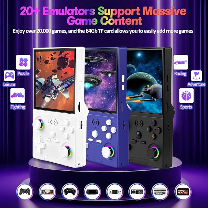 XF40V Retro Handheld Game Console, Retro Gaming Console 4.0'' IPS Screen Linux System Built-in 64G TF Card, Open Source Linux System, Preloaded 20000+ Classic Games, Portable Video Gaming (White-64G)