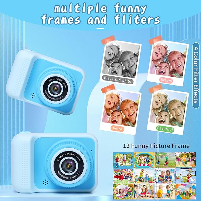 Kids Camera Toys, for Boys and Girls,JUVNAWEZ Digital Camera for Kids, Toddler Camera Christmas Birthday Toy Gifts for Kids Age 3 4 5 6 7 8 9 10 with 32GB SD Card, Video Recorder 1080P HD (Blue)