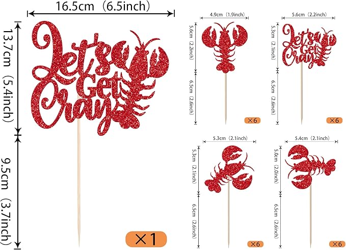 25 Pack Crawfish Happy Birthday Cake Topper Glitter Lobster Let's Get Cray Seaweed Theme Birthday Cake Pick for Baby Shower Ocean Party Cupcake Decoration Supplies