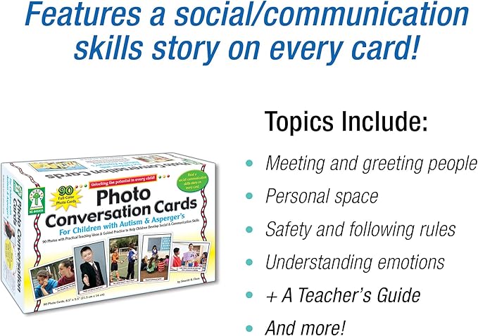 Key Education Photo Conversation Cards—Social Emotional Flash Cards For Children With Autism and Aspergers, Behavioral and Communication Skills Practice, Educational Games for Kindergarten+ (90 pc)