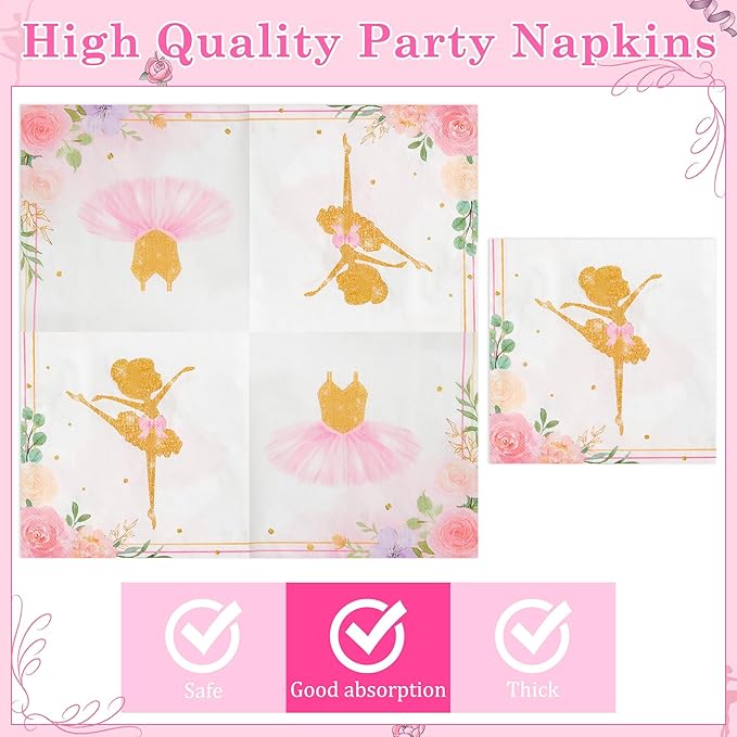 96Pcs Ballerina Ballet Dancing Girl Party Plates Supplies Tableware Decorations Disposable Paper Plates Napkins Forks for Kids Birthday Baby Shower, Serves 24
