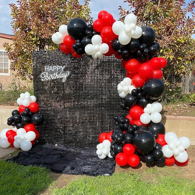 Red and Black White Balloons Garland Arch Kit 200Pcs - 5 10 12 18 inch Different Size Balloons for Graduation Birthday Anniversary Racing Car Poker Card Theme Party Decorations
