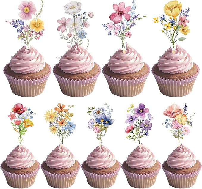 Wildflower Birthday Party Decorations, 36PCS Flower Floral Cupcake Toppers Decoration, Baby in Bloom Baby Shower Cupcake Picks Decor Party Supplies for Gilrs Women