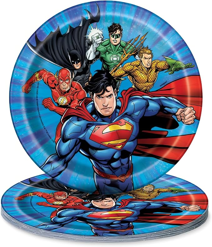 Unique Round Dessert Paper Plates - 7", Justice League, 8 Pcs