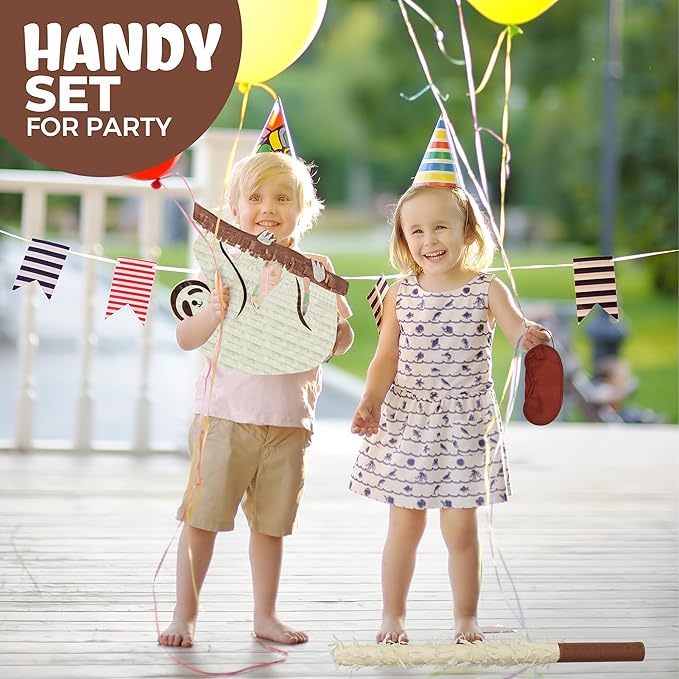 Sloth Pinatas Bundle with a Blindfold and Bat (16x12.5x4 Inches), Perfect for Birthday Parties, Farm Animal Theme Parties, Decorations