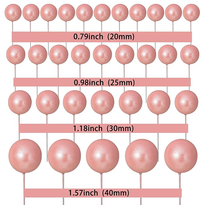 Gyufise 30Pcs Balls Cake Toppers Ball Cake Picks Foam Ball Shaped Cupcake Toppers Mini Balloons Baby Shower Cake Decorations for Wedding Enaggement Bridal Shower Birthday Party Supplies Rose Gold