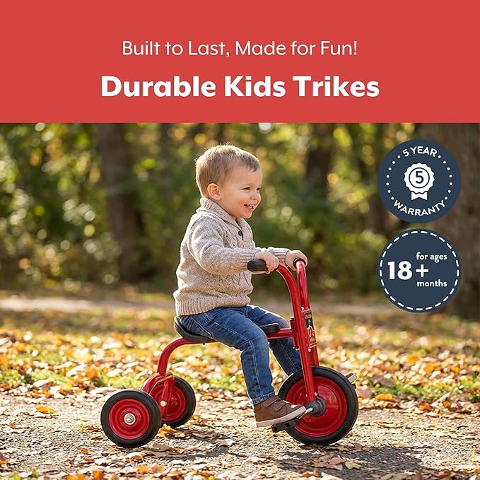 Angeles ClassicRider Kids Tricycle, Toddler Tricycle with Solid Airless Rubber Tires, Kids Bike for Preschools and Daycare, Ages 18 months+, 12.5" Tall Seat