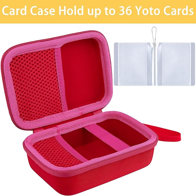 co2CREA Hard Case Compatible with Yoto Mini Kids Audio Music Player Children Speaker Plays Audiobook Cards Radio and Card Holder Hold up to Yoto 36 Cards, Red Case
