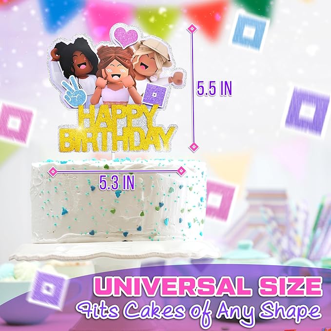 Happy Birthday Cake Toppers for Women – Vibrant & Glittery Gamer Cake Topper Decorations with Sturdy Cardboard – Easy-to-Install, Adjustable Women Birthday Party Decorations for a Festive Celebration