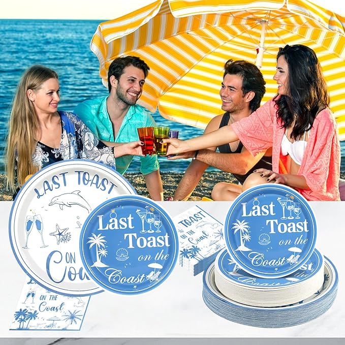180PCS Last Toast on the Coast Party Supplies Serve 60,Coastal Bachelorette Party Paper Plates and Napkins Kit for Bridal Wedding Girl Birthday Baby Shower Decoration