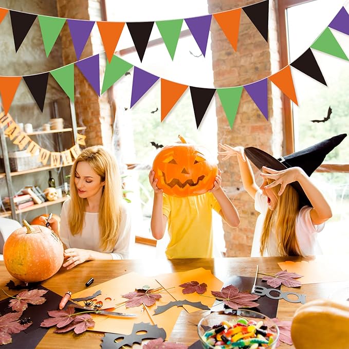 Jetec 5 Pieces 49 Feet Halloween Pennant Banner Party Decorations Black Purple Orange and Green Triangle Flags Bunting Banners for Halloween Carnival Birthday Party Decor Indoor Outdoor Supplies