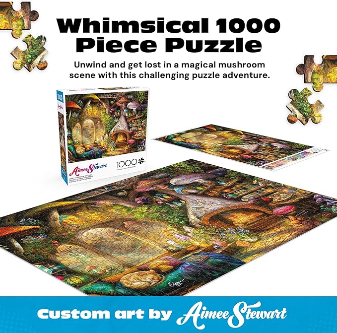 Buffalo Games – Aimee Stewart Merry Mushroom Cottage 1000 Piece Jigsaw Puzzle for Adults, Whimsical Fantasy Scene, Made in USA