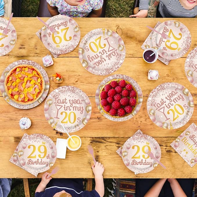 96Pcs 29th Birthday Party Decorations for Women Rose Gold 29th Birthday Plates and Napkins Last Year In My 20s Decorations for Women Lady Her Cheers to 29 Years & 29 Fabulous Party Supplies Serves 24