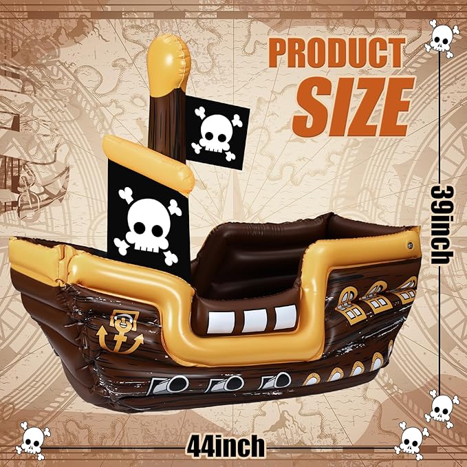 Zhanmai Inflatable Pirate Ship Drink Cooler Inflatable Serving Bar Food Container for Summer Carniva Mardi Gras Pirate Birthday Party Favor Supplies Decorations(Bright Colors,Fun)