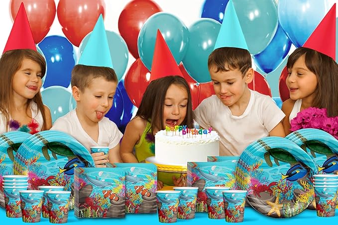 Ocean Sea Life Birthday Party Supplies Set Plates Napkins Cups Tableware Kit for 16