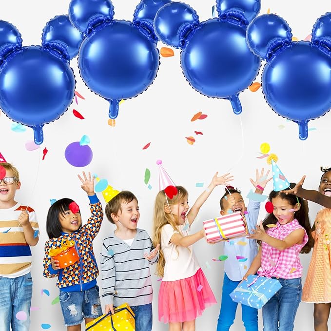4 Pcs Mouse Head Foil Balloons, 24'' Mouse Mylar Balloon for Birthday Party Decorations Jumbo Mouse Head Aluminum Foil Balloons Party Favors Supplies (Dark Blue)
