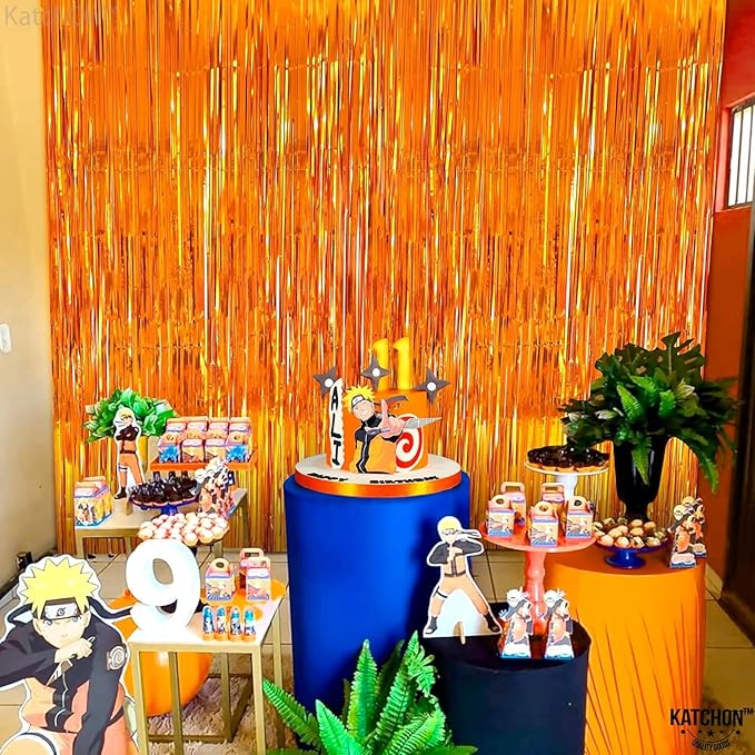KatchOn, XtraLarge Orange Fringe Backdrop Curtain - 3.2x8 Feet, Pack of 2 | Orange Streamers for Basketball Party Decorations, Birthday Decorations, Graduation Decorations 2026 | Basketball Backdrop