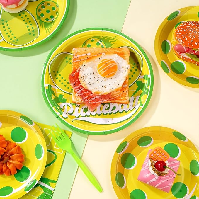 96Pcs Pickle-balls Party Supplies Pickle-balls Party Plates and Napkins Disposable Pickle Ball Paper Tableware Set for Pickle Ball Theme Birthday Baby Shower Sports Party Decorations Serves 24