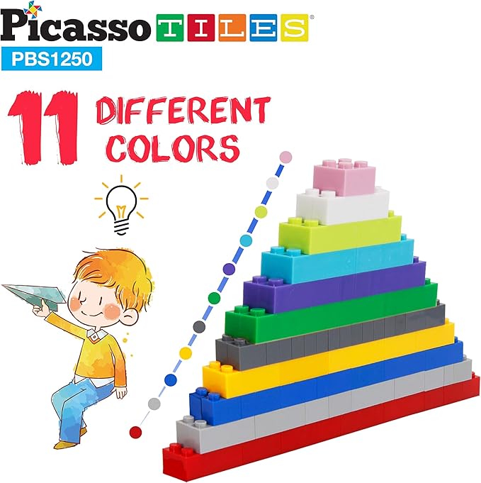 PicassoTiles 1250 PCs Educational Building Block Bricks Tile Set Creative Shapes to Enhance Imaginative Play Unique Set to Characters Learning STEM Toys Washable for Learning Education Ages 3+ PBS1250