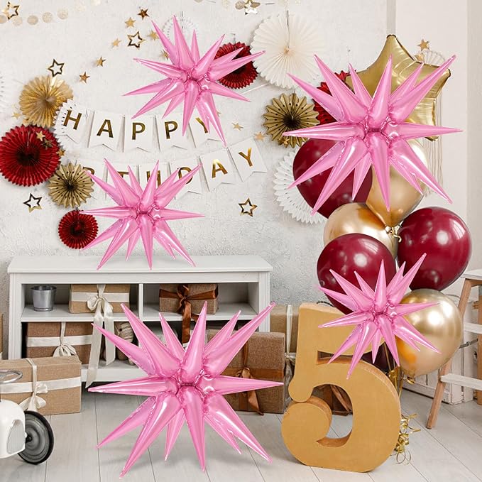 10 Pcs Pink Star Balloons Explosion Balloons Foil Cone Balloon Magic for Birthday Wedding Anniversary Party Backdrops Decorations Supplies, 6 Pcs 22Inches and 4 Pcs 27Inches