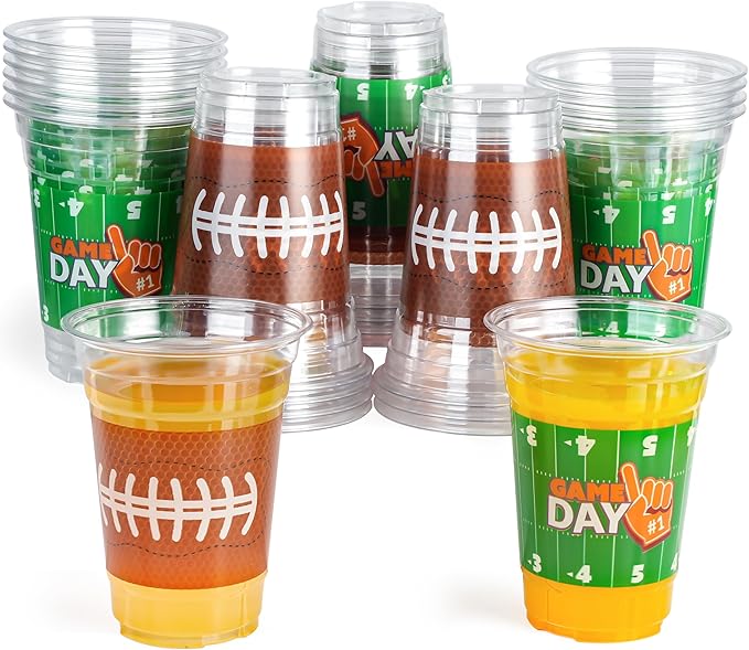 JOYIN 24 Pcs Football Plastic Cups, 16oz Disposable Football Party Cups Bulk for Sports Event, Football Party Supplies, Holiday Tableware Party Decorations