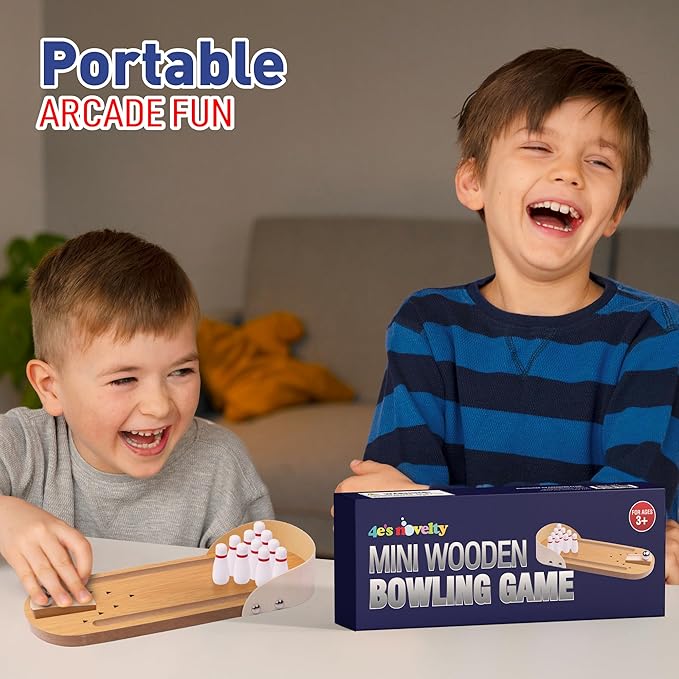 4E's Novelty Mini Bowling Game Set - 11.3 Inch Desktop Game for Adults & Kids, Tabletop Finger Ball Games with Mini Bowling Pins, Fun Desk Toy & Tabletop for Teens Stocking Stuffers