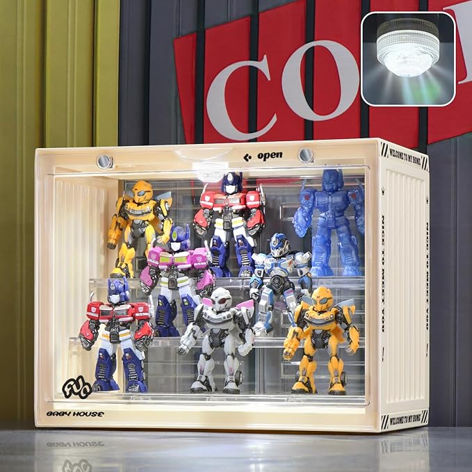 Acrylic Display Case for Miniature Figures and Funko Pop-Stackable Lighted Showcase with 3-Tier Adjustable Stand,Magnetic Door Closure,Dustproof Perfect for Collectibles 11.8"x6.7"x9"inch