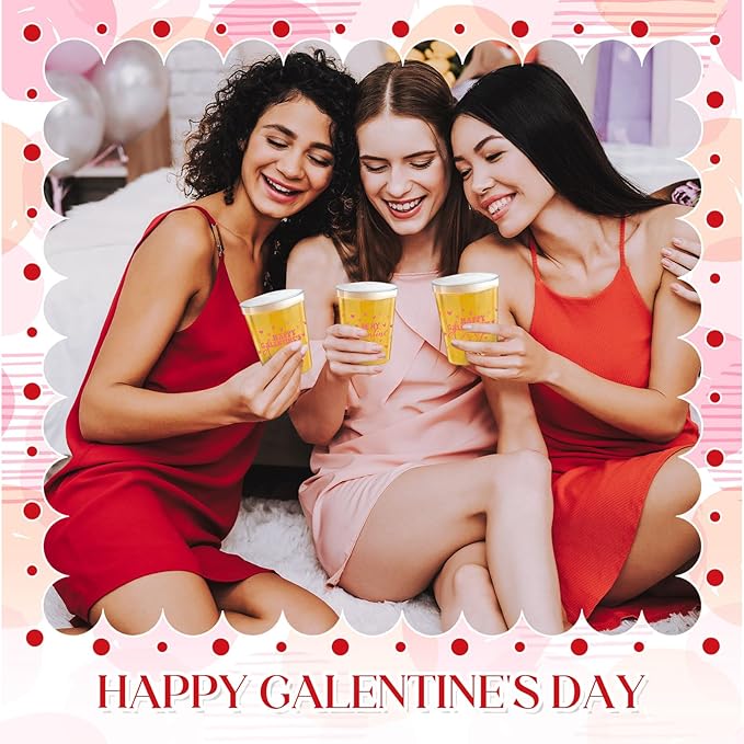 24 Pcs Galentine Day Gift Cups 16 oz Reusable Thick Be My Valentine Party Plastic Drinking Cup Clear Pink and Red Happy Girlfriend Party Decorations Friendship Gift Supplies