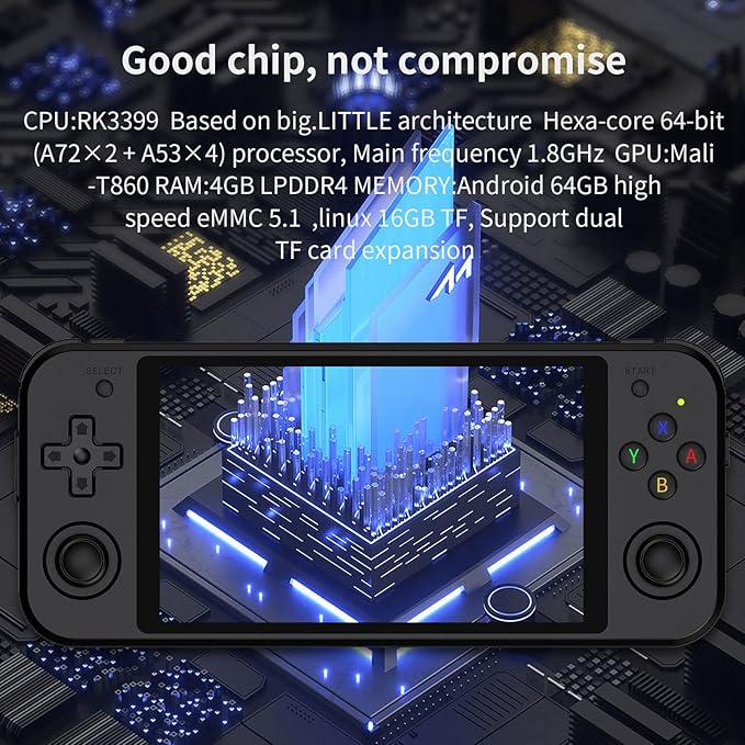 RG552 Handheld Game Console , RK3399 Chip Dual OS Linux , Android System Support WiFi Online Games Built-in 64G SD Card 2500 Classic Games (Black)