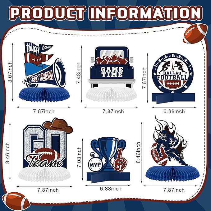 Marspark 12 Pcs Cowboy Football Party Decoration Centerpieces Birthday Party Supplies Cowboy Football Honeycomb Centerpieces Sports Theme Decor for Kids Boys Birthday Baby Shower